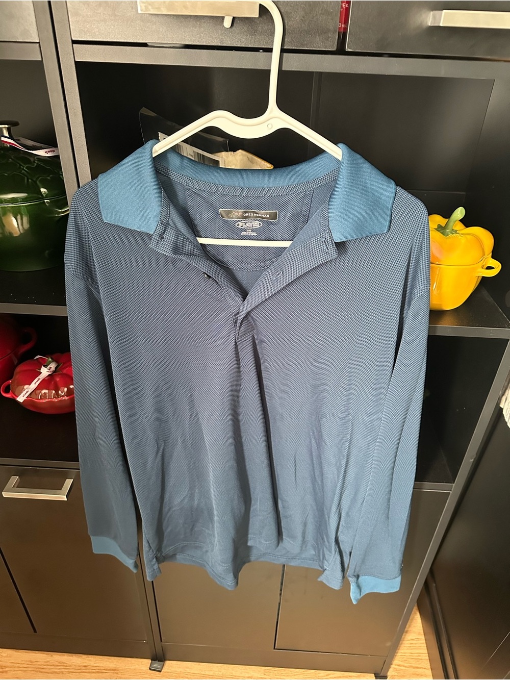 Greg Norman Collection Two-Tone Blue Long-Sleeve Polo